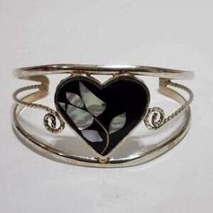VINTAGE Alpaca Mexico silver‎ abalone cuff bracelet